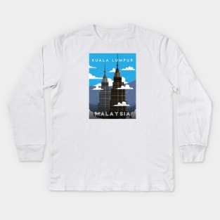 Kuala lumpur, Malaysia. Retro travel poster Kids Long Sleeve T-Shirt